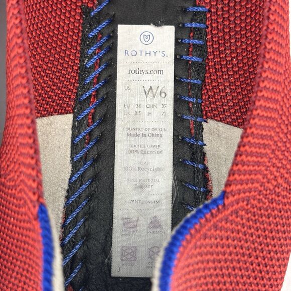 Rothys The Flat Loafer W6 Dark Red Knit Halo Ballet Round Toe/Slip-On Blue Trim - Picture 16 of 16